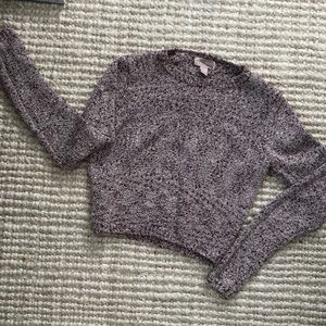 Long sleeve white and plum knit sweater
